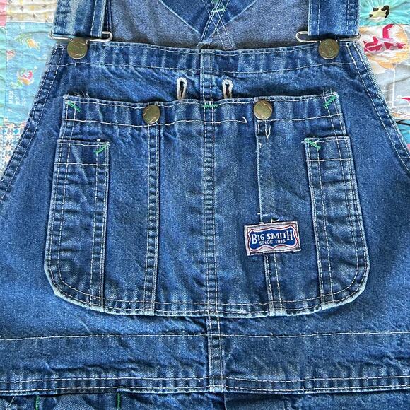 Vintage 80s Big Smith Dark Wash Sanforized Cotton Denim Overalls USA XS S - Picture 3 of 6